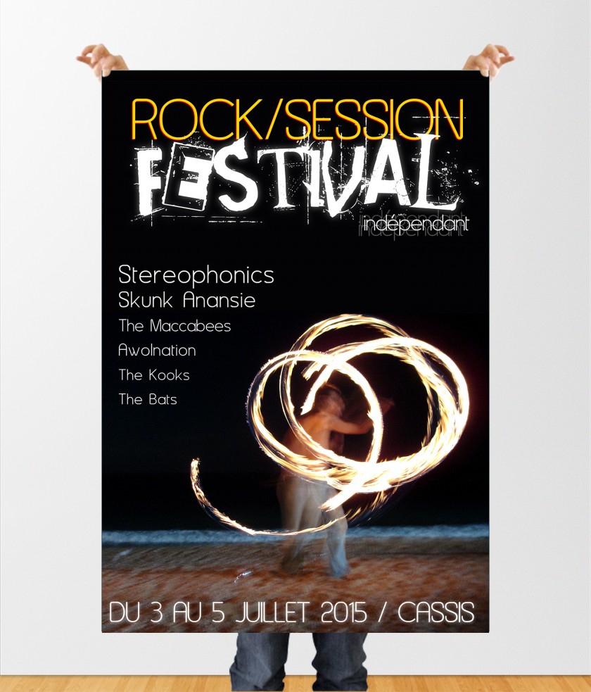 Affiche, rock ,session, festival, indépendant, photo feu, plage, cassis
